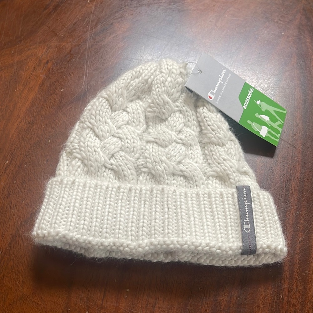 Champion nwt cream warm braided style fold over hat